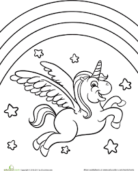 Color The Flying Unicorn Worksheet Education Com Unicorn Coloring Pages Flying Unicorn Preschool Coloring Pages