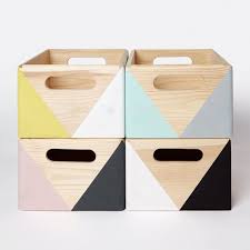 Boite En Bois Geometrique Avec Poignees Stockage En Bois Etsy Wooden Storage Boxes Wooden Storage Toy Storage Boxes