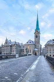 old zurich town view on river winter landscape architecture photo views