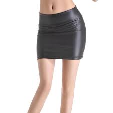 Women Summer Matte Bodycon Skirts Faux Leather Thin Slim Fit Elastic Waist