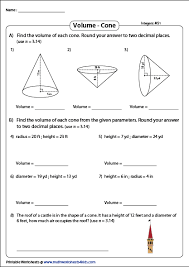 Volume Of A Cone Worksheets Volume Cones Word Problems