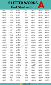 Others love mathematics so much they become engineers after graduation. 5 Letter Words That Start With A List Of 410 Five Letter Words That Start With A 7esl