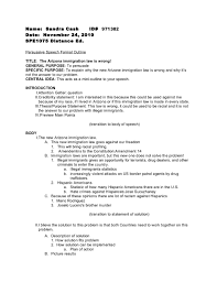 This outline is an example of a very simple topically organized speech. Persuasive Speech Sample Outline Yerat