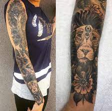 Elephant And Lion Sleeve By Joseph Haefs Half Sleeve Tattoo Tattoos Sleeve Tattoos For Women