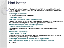 The verb form is always had, not have. Antriparto On Twitter How To Use Had Better In English Learnenglish Grammar Antriparto Http T Co Lqzpdrlcd6