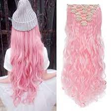 Light pink clip in hair extensions. Amazon Com 24 Light Pink Long Curly 8 Pcs 18 Clip In Hair Extensions Real Thick Synthetic Hairpieces Party Highlights Pure Ombre Color For Girl Women Girls Beauty