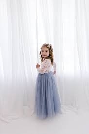 White Lace Flower Girl Dress Gray Tulle Long Sleeve Wedding Etsy Flower Girl Dresses Blue Flower Girl Dresses Flower Girl
