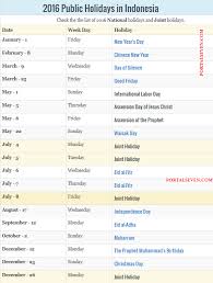 List of malaysia post office holidays for the year 2016. Indonesia 2016 Calendar Indonesian Holidays 2016