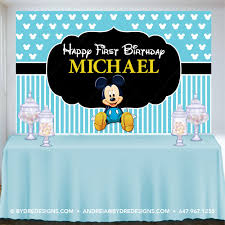 Mickey Mouse First Birthday Backdrop Baby Mickey Mouse Etsy