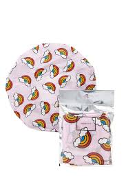 A Plastic Shower Cap Featuring A Rainbow Print And An Elasticized Trim Shower Caps Shower Cap Plastic Shower Caps