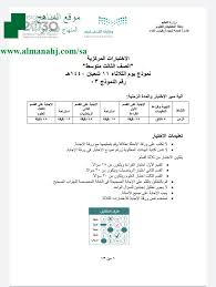نموذج إختبار مركزي الصف الثالث المتوسط لغة عربية الفصل الثاني المناهج السعودية