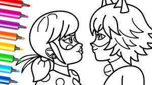 Cute cat noir holds a stick. Miraculous Ladybug And Cat Noir Marinette Coloring Book Pages Youtube