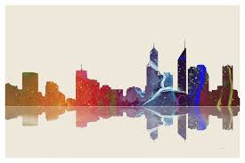 Prestigeartstudios Perth Wa Skyline 3 By Marlene Watson Painting Print Painting Prints City Skyline Art Art