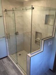 Barn Style Sliding Shower Door With A Notched Return Panel Shower Doors Master Bath Remodel Sliding Shower Door