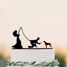 The rocks are chocolate rocks. Funny Wedding Cake Topper Bride Fishing Groom Cake Toppers With Dog Black Acrylic Cake Topper The Hunt Is Over Cake Decorating Supplies Aliexpress