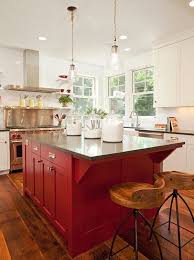 Red Painted Kitchen Island With All White Kitchen Cabinets Red Kitchen Cabinets Painted Kitchen Island Red Kitchen Island