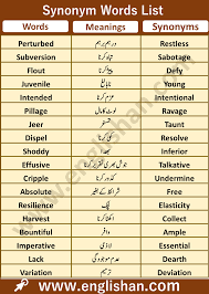 100 Synonyms Words With Urdu Meanings Commonly Synonyms List With Examples Good Vocabulary Words English Vocabulary List Synonyms And Antonyms Words