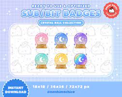 Twitch Sub Badges Bit Badges Emote Magical Cute Glossy Pastel Crystal Ball Collection Kawaii Streamer Halloween Spooky Magic Twitch Crystal Ball Twitch Streaming Setup