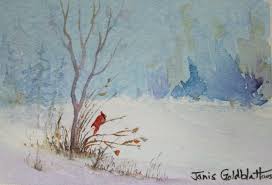 Find & download free graphic resources for christmas watercolor. Janis Goldblatt S Art Blog Winter Scene With Cardinal Winter Watercolor Landscape Art Quilts Watercolor Landscape