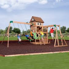 Backyard discovery prescott all cedar wood playset swing set. Wooden Swing Sets Playhouses Playsets Backyard Discovery
