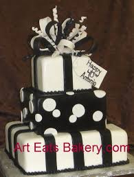 Square Birthday Cake Designs For Men Three Tier Square Black And White Fondant Custom Presents Birthday Cake Unique Birthday Cakes 60th Birthday Cakes Birthday Cakes For Men