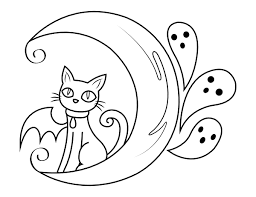 When we think of october holidays, most of us think of halloween. Printable Cat Ghosts And Moon Coloring Page