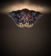 Tiffany style lighting dragonfly 1 light semi flush mount in copperthis amazing lamp shade will give some energy to a blank ceiling. Peacock Flush Mount Ceiling Light Fixtures Tiffany Style Stained Glass