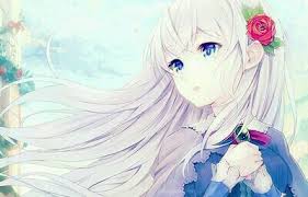 Fille Cheveux Longs Blanc Et Yeux Bleus Manga Romantique Dessin Anime Manga Fille Manga