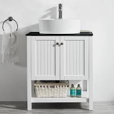 Best bathroom vanities for small bathrooms according to our research. Vinnova Modena 28 Inch Vanity In White With Glass Countertop With White Vessel Sink Without Mirror