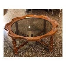 Country barley twist wine table. Round Beveled Smoked Glass Coffee Table Surrounded By Barley Twist Oak 44 Round X 17 Tall From Miss Pixies Of 14th Street Washington Dc Attic