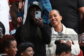 Thilo Kehrer of West Ham United's sister Sarah Kehrer reacts prior to...  News Photo