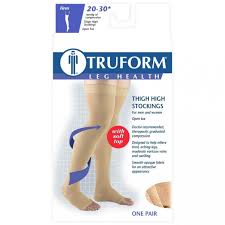 Truform Compression Stockings 20 30 Mmhg Thigh High Open Toe Beige For Men Women