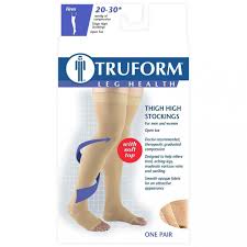 truform compression stockings 20 30 mmhg thigh high open toe beige for men women