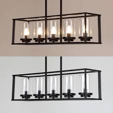 Metal Glass Candle Island Chandelier With Rectangle Shade Antique Style Ceiling Light In Black For Dining Room Takeluckhome Com