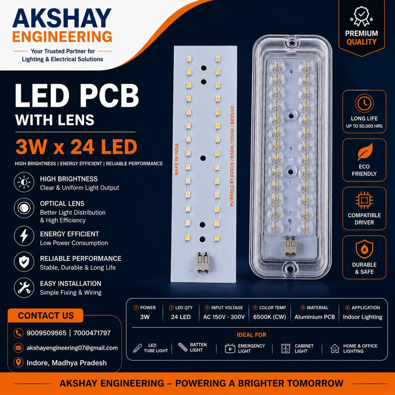 LED PCB With Lens – 3W × 24 LED 3535LED product image
