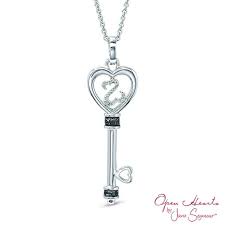 Black And White Diamond Shaped Logo Open Hearts By Jane Seymour Enhanced Black And White Diamond Accent Top Key Pendant In Sterling Silver Key Pendant Heart Shaped Diamond Ring Sterling Silver Heart Necklace
