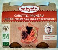 Petit pot patate douce de babybio : Petit Pot Carotte Pruneau Boeuf Fermier Aquitaine Limousin Babybio 400 G 2 X 200 G