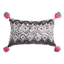 Black And White Lumbar Pillow With Tassels Abstract Geometric Black White Lumbar Pillow With Tassels Lumbar Pillow Pillows Black White