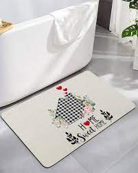 Amazon.com: EZON-CH Bath Rugs, Quick Dry Indoor/Outdoor Rug Mat, Black and  White Plaid Sweet Home Floral Burlap Texture Rubber Non-Slip Absorbent Thin  Doormat for Bathroom, Bedroom, Front Door, Kitchen 16