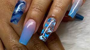 Ver más ideas sobre uñas con mariposas, manicura de uñas, diseños de uñas mariposas. Unas Acrilicas Esculturales Azules Con Diseno En Mariposas Youtube