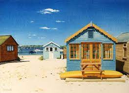 Beach Huts And Lagoon Painted By Margaret Heath Rsma Beach Hut Beach Cottages Hut