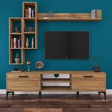 Rani A10 Duvar Rafli Kitaplikli Tv Unitesi Duvara Monte Dolapli Metal Ayakli Tv Sehpasi Ceviz M16 Dek In 2020 Living Room Tv Wall Living Room Tv Stand Living Room Tv