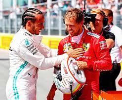2019 Canadian Gp Mercedes F1 Superstar Lewis Hamilton Congratulating His Ferrari Title Rival Sebastian Vettel After Th Lewis Hamilton Superstar Mercedes Amg
