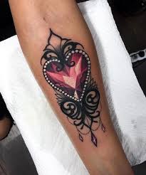 Crystal Lace Jewel Heart Tattoo Tattoo Unterarm Frau Blumen Herz Tattoo Tattoo Diamant Herz