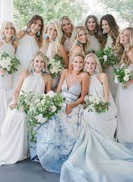 A Modern Charleston Wedding With A Blue And White Color Palette Blue Wedding Dresses White Bridesmaid Bridesmaid