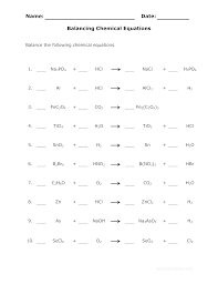 Balance Chemical Equations Practice Sheet Chemical
