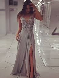 Sequin Scoop Chiffon Silver A Line Floor Length Prom Dresses By Okdress Uk Prom Dresses Sleeveless Grey Prom Dress Prom Dresses