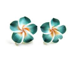 Tropical Flower Earrings Green Plumeria Jewelry Hawaiian Etsy Plumeria Flower Earrings Studs Blossom Jewelry