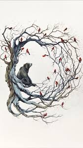 Artistic Bird On Tree Drawing Pin By Mama Picky Pants On Tattoos Bear Art Drawings Tree Tattoo Designs