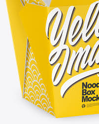 Opened Glossy Paper Noodles Box Mockup Half Side View In Box Mockups On Yellow Images Object Mockups